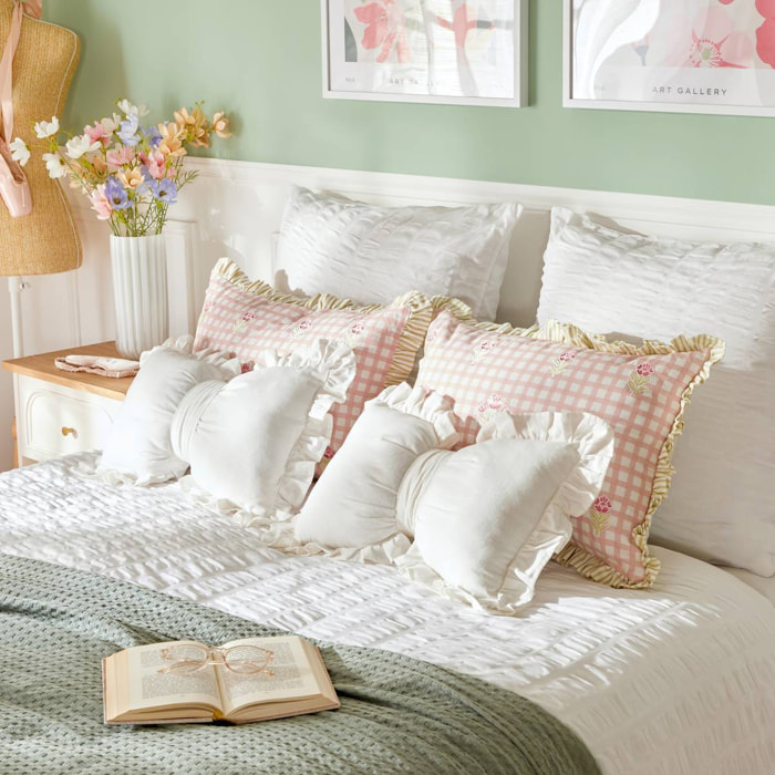 Coussin Fleur de rose 50x30cm blanc