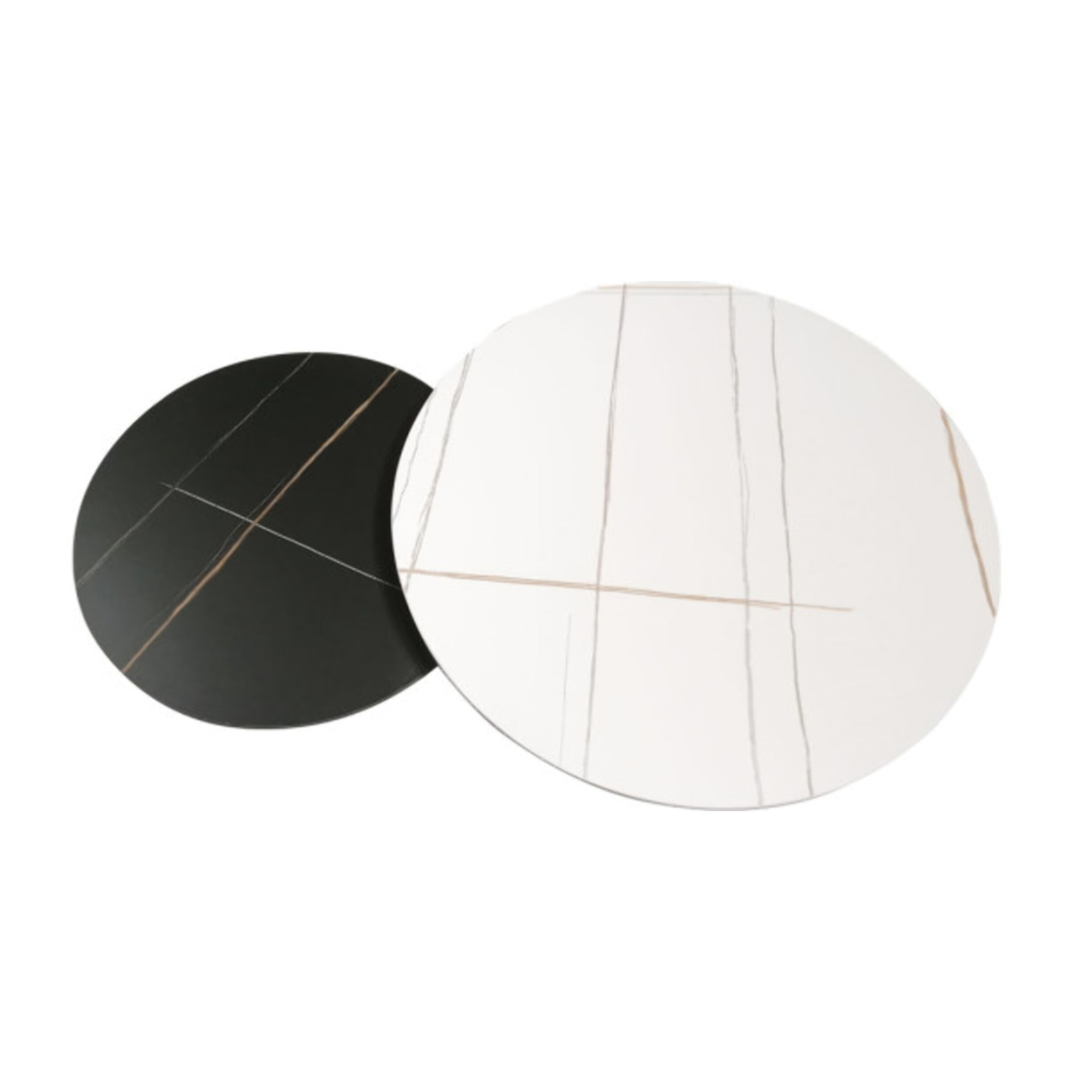 Set de 2 tables basses rondes noir et blanc céramique marbré - BRUNA