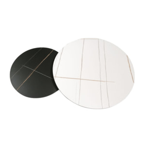 Set de 2 tables basses rondes noir et blanc céramique marbré - BRUNA