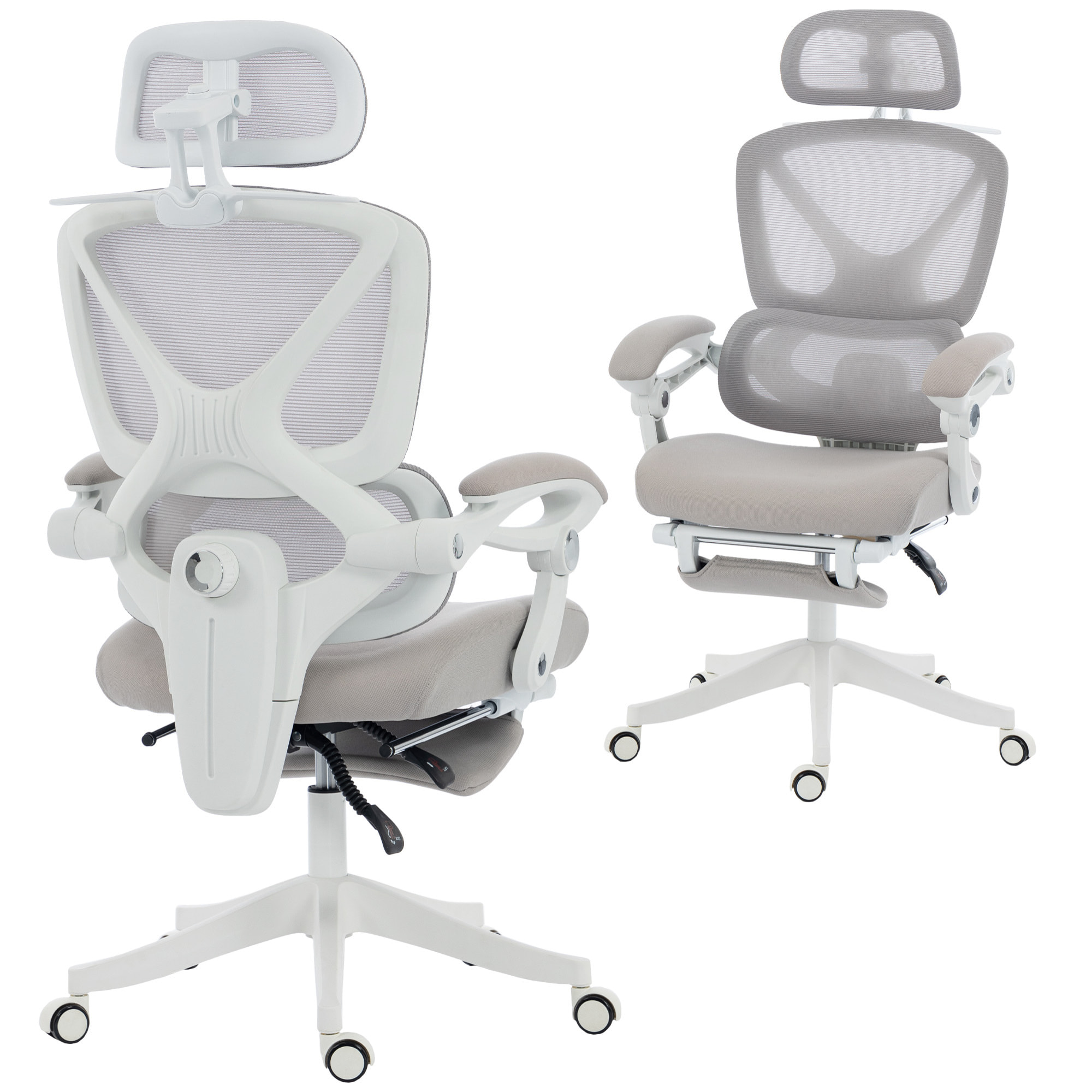 Silla de Escritorio de Malla Silla de Oficina Reclinable con Reposacabezas Soporte Lumbar Reposapiés y Altura Regulable Función de Basculante Carga 120 kg Gris Claro