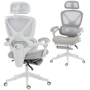 Silla de Escritorio de Malla Silla de Oficina Reclinable con Reposacabezas Soporte Lumbar Reposapiés y Altura Regulable Función de Basculante Carga 120 kg Gris Claro