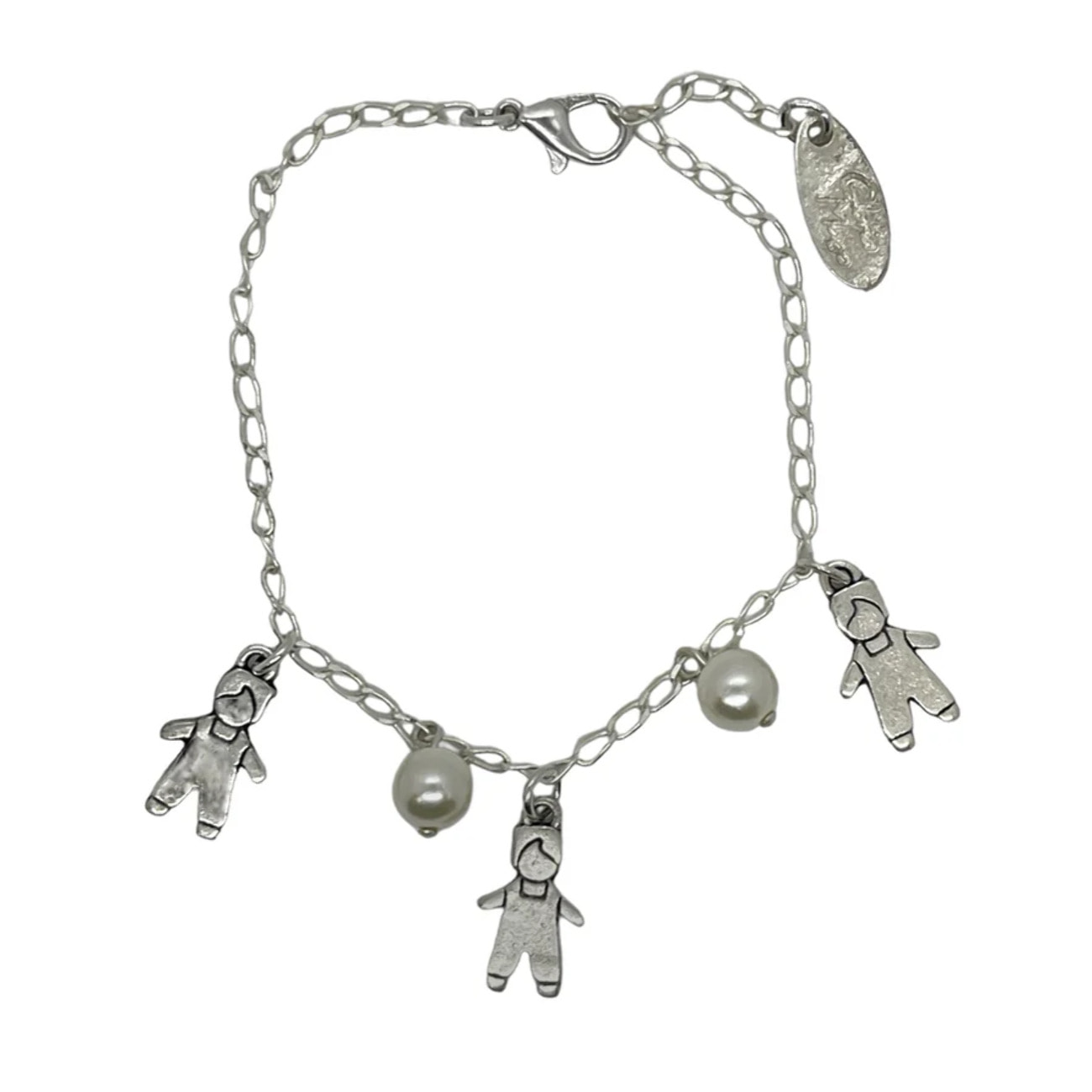 Pulsera perlas y charms niños en plata chapado