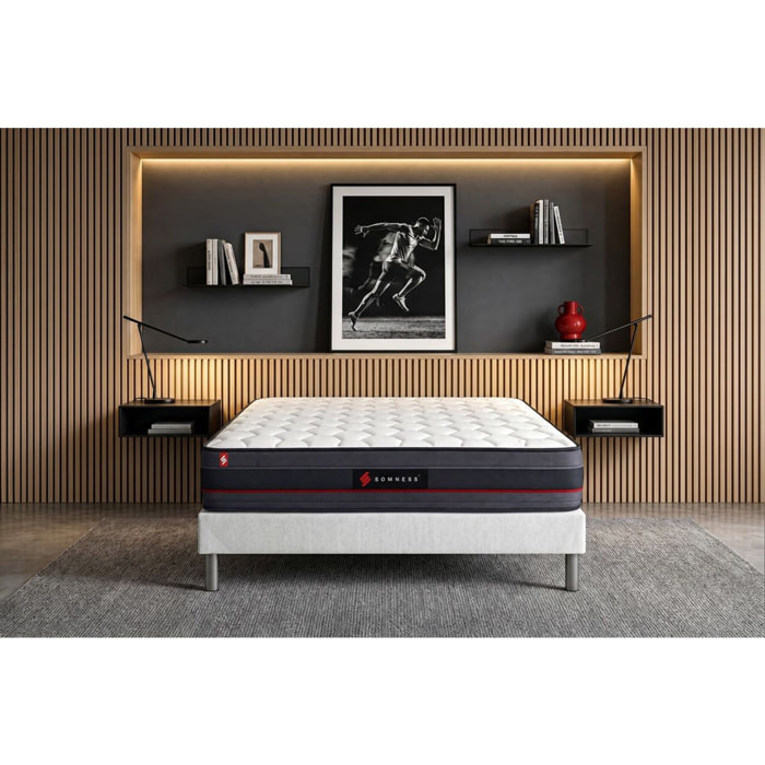 Ensemble - Matelas Mémoire de forme 24cm d'épaisseur - 5 zones de confort - Confort ferme - Sommier tapissier en kit - 2 places