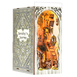 El viaje de Dorothy. Book Nook de madera, diseño 3D realista con gran detalle, cubierta y luces led. 292 piezas.