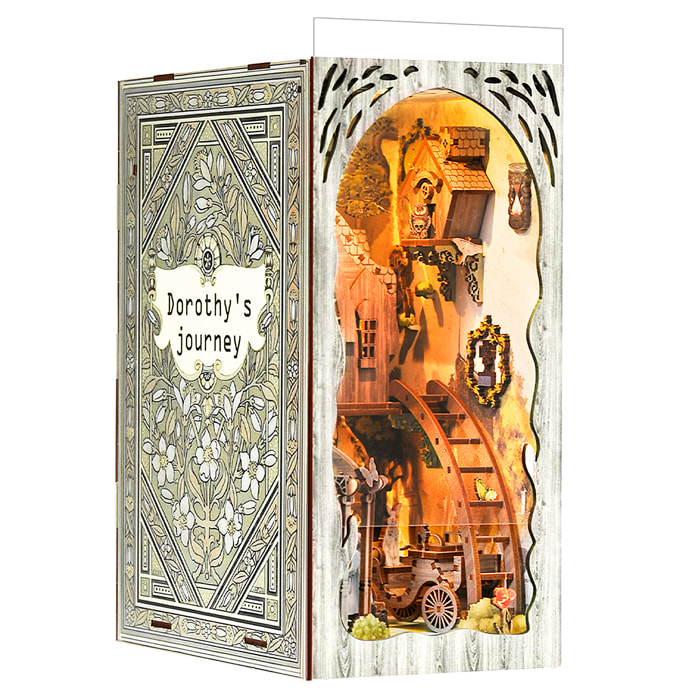 El viaje de Dorothy. Book Nook de madera, diseño 3D realista con gran detalle, cubierta y luces led. 292 piezas.