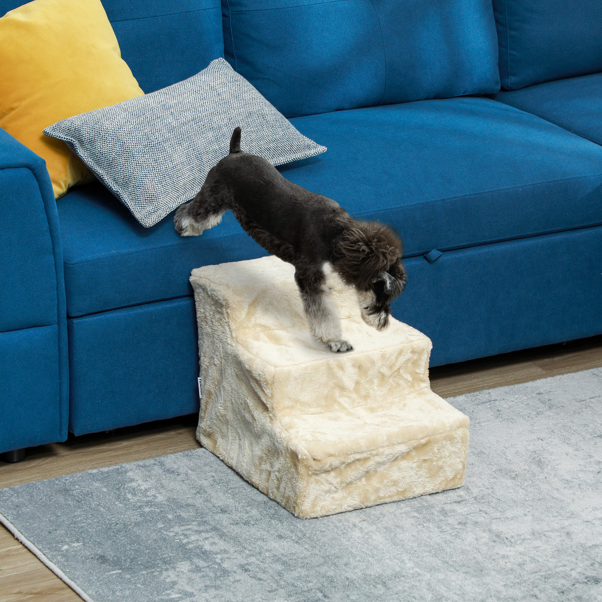 Escalier pour chien à 3 marches déhoussable lavable - 46 x 35 x 35 cm - beige