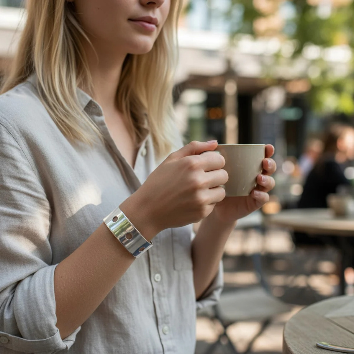 Brazalete pulsera ancha latón Camino plata chapado 10µ