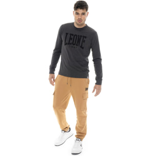 Camiseta de algodón elástico de manga larga con logo grande 'Basic' para hombre