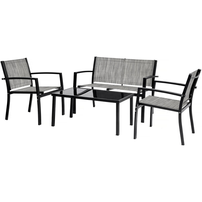 Salon de jardin bas "Lino" - 4 places  - Gris