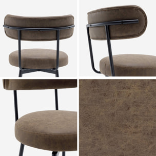Lot de deux tabourets de bar assise rotative métal noir et simili cuir marron - L 50 x P 50 x H 92cm - Iris