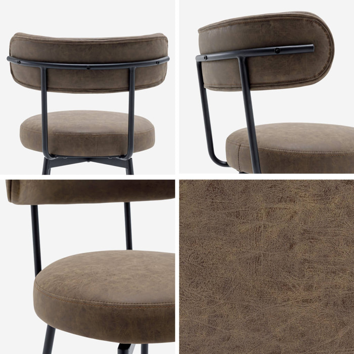 Lot de deux tabourets de bar assise rotative métal noir et simili cuir marron - L 50 x P 50 x H 92cm - Iris