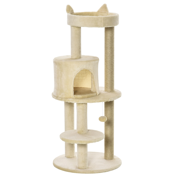 Arbre à chats multi-équipements griffoirs grattoirs plateformes niche jeu boule suspendue Ø 48 x 104H cm beige