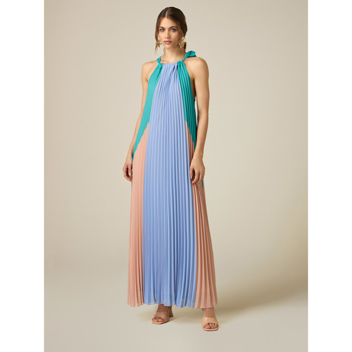 Oltre - Vestido largo plisado colour block - Light - blue