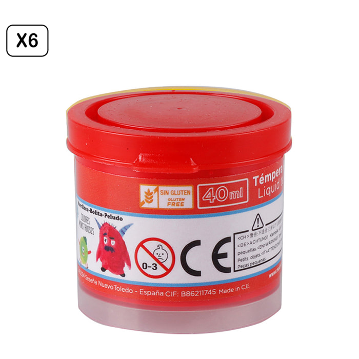 PACK 6 UDS TEMPERA 40 ml ROSSO