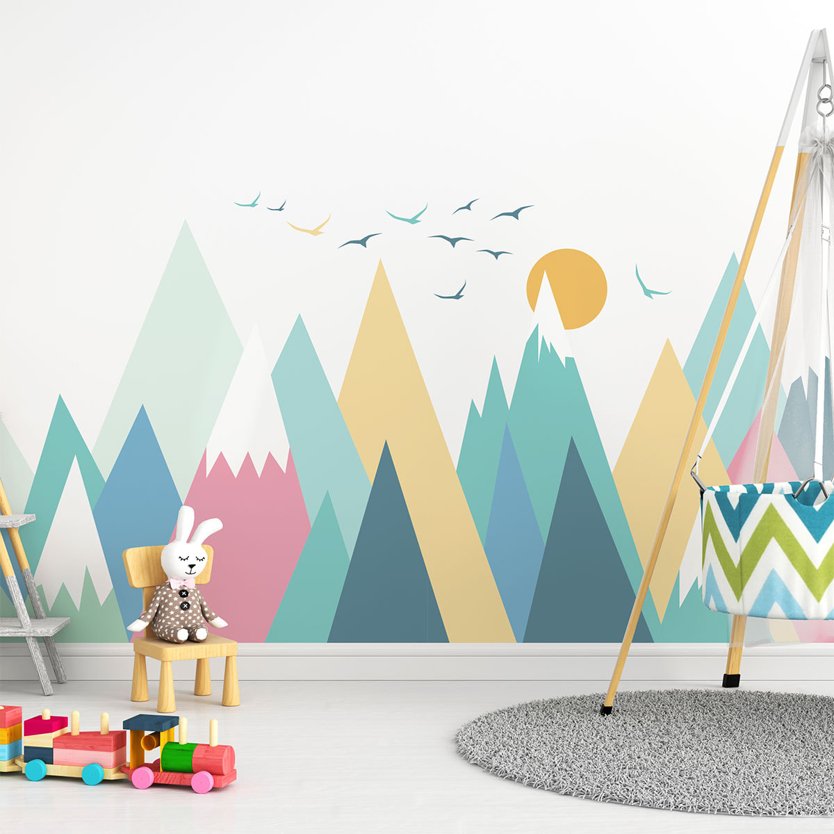 Stickers muraux enfants - Décoration chambre bébé - Autocollant Sticker mural géant enfant montagnes scandinaves NIVKA