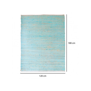 Tapis rectangulaire bleu en cuir et chanvre 120x180cm - BERBERE