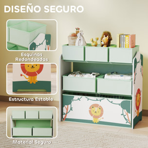 Estantería Infantil para Juguetes, con 6 Cajas Extraíbles de Tela no Tejida, Organizador de Juguetes de 3 Niveles, para Habitación Infantil, Sala de Juegos, Guardería, 63x30x66 cm, Verde