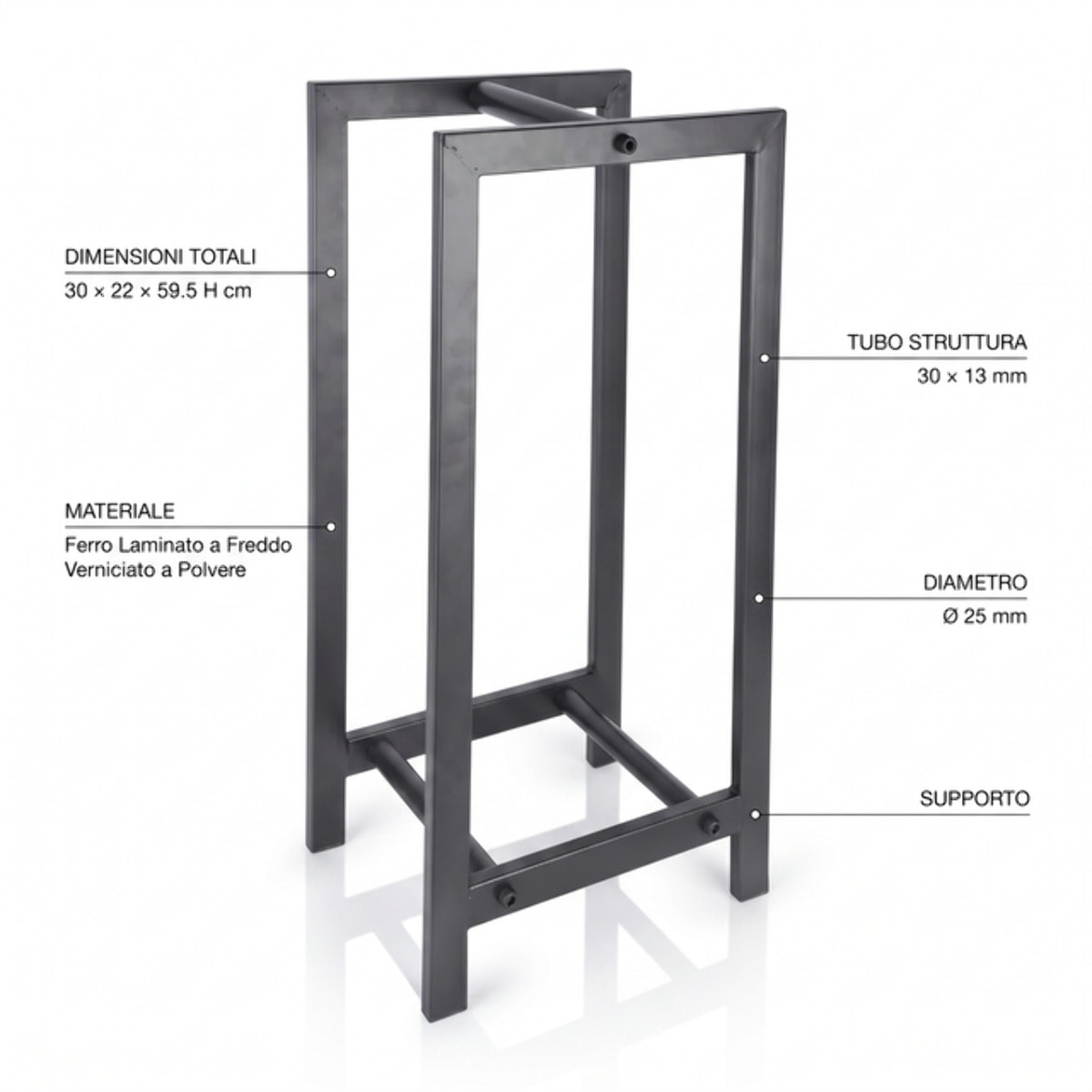 Portalegna verticale in acciaio Tamala 59,5 cm, supporto legna salvaspazio per camino e stufa, design moderno industriale, resistente e stabile, ideale per interno ed esterno, giardino terrazzo e area barbecue