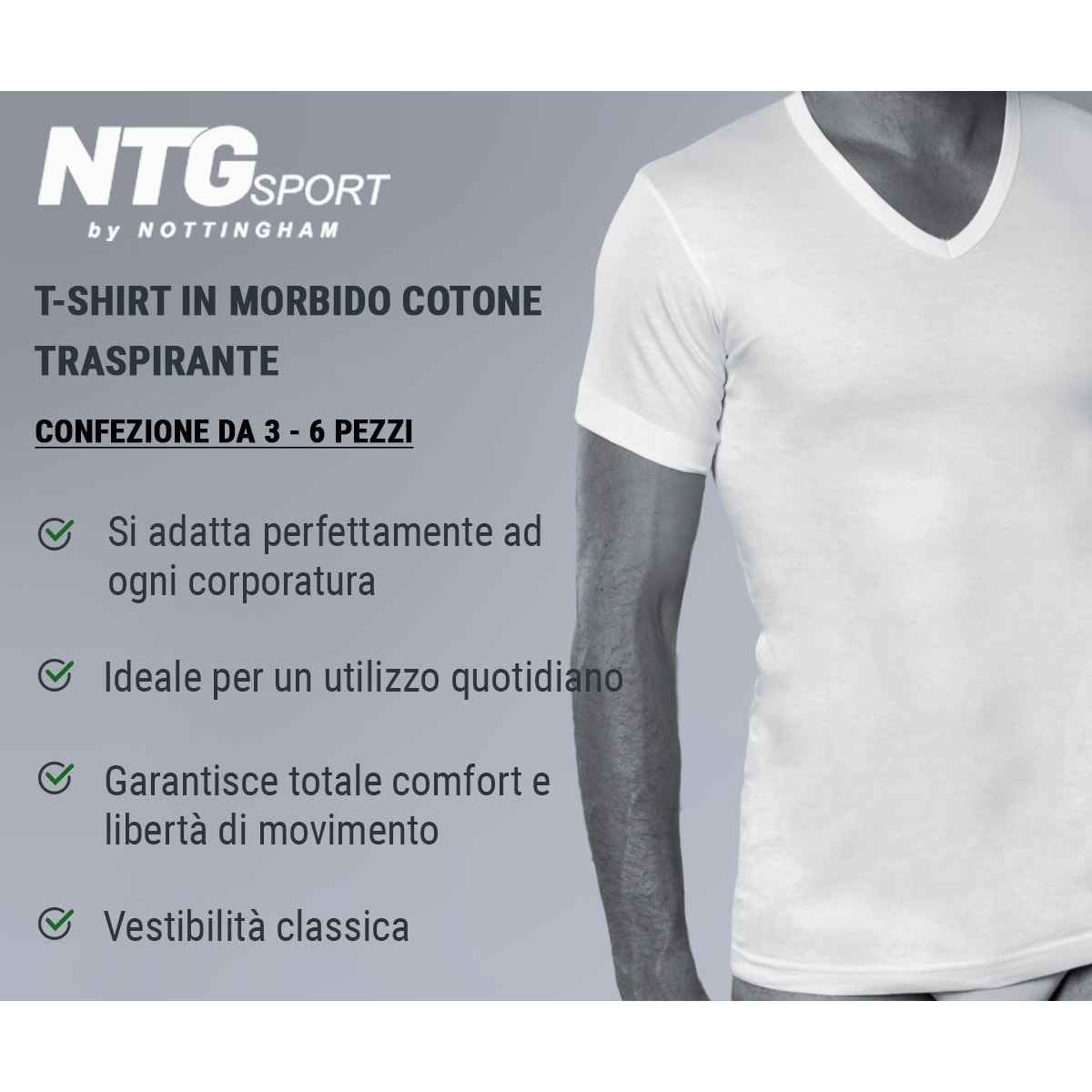 6 T-Shirt Uomo 100% Cotone NOTTINGHAM Art. TV700 Scollo V