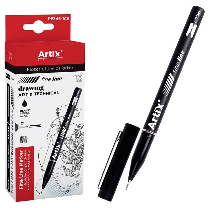 Pack 12 Uds. ROTULADOR CALIBRADO 1MM PUNTA CINCELADA