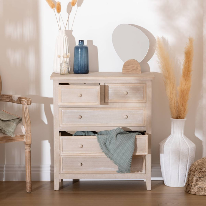 Chiffonnier "Charme" bois blanchi 5 tiroirs