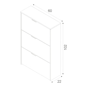 Scarpiera Escondido, Armadio portascarpe a 3 ante a ribalta, Mobile doppia capienza per max 18 paia di scarpe, cm 70x17h180, Bianco lucido