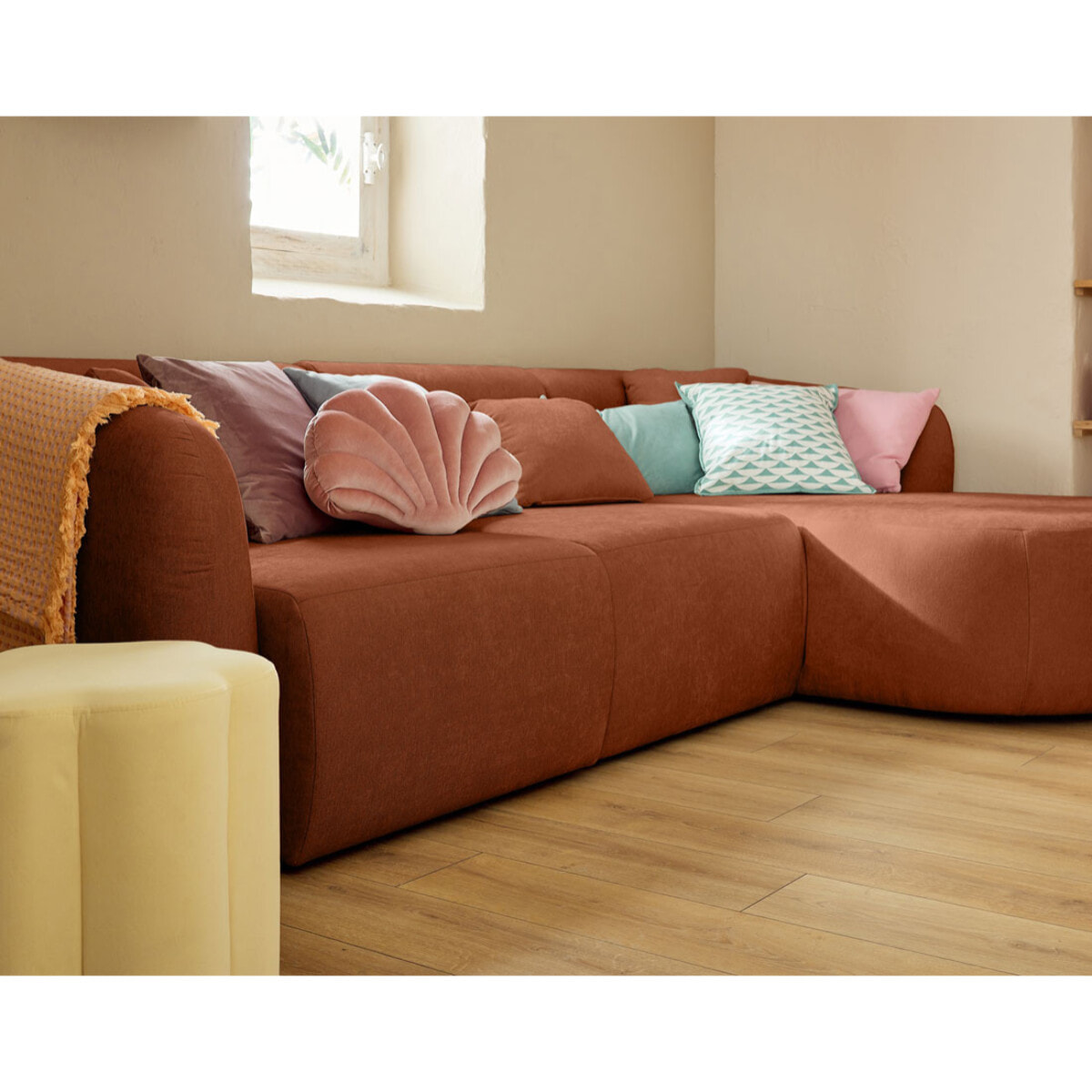 Ikare - module d'assise méridienne droit - en tissu - Terracotta