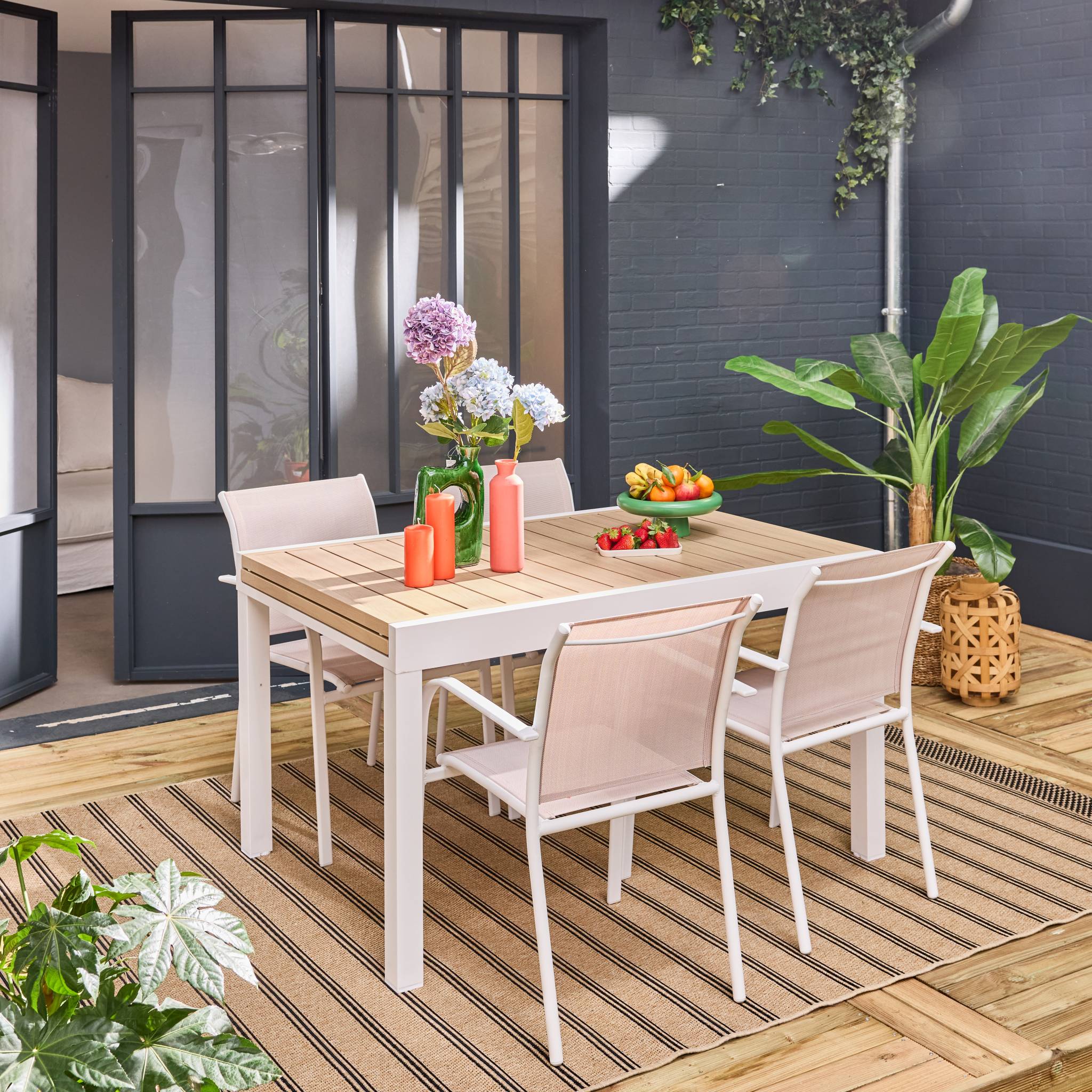 Table de jardin extensible aluminium + 8 assises ELORA + AMARA