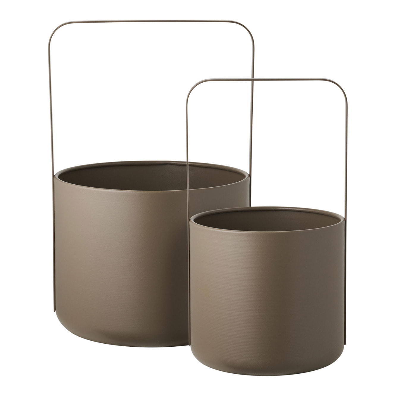 Set 2 portavasi in acciaio marrone con manico rettangolare - ø19x35 e ø24,5x38,5 cm