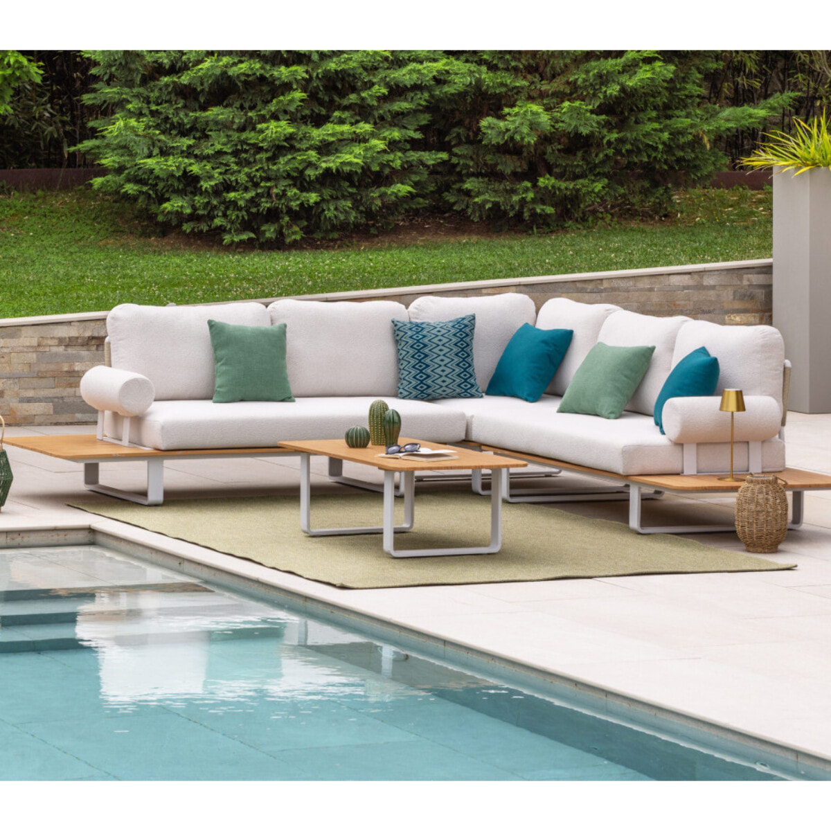 Salon de jardin en angle en aluminium - 6 places - BANGKOK