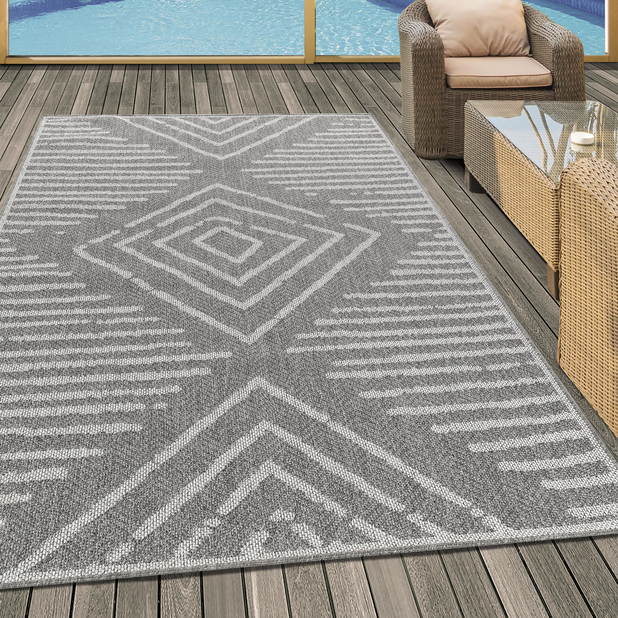 ARUBA - Tapis intérieur / extérieur à motif berbère gris