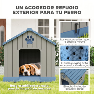 PawHut Caseta para Perros Exterior, Casa para Perros Medianos de Plástico Impermeable con 2 Ventanas, Base Elevada, Estacas, Fácil de Montar, para Jardín y Patio, 85x79x82 cm, Gris
