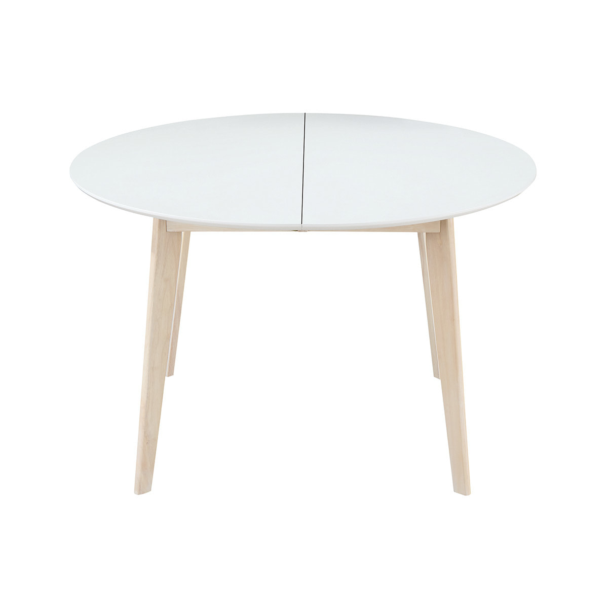 Table à manger scandinave ronde extensible blanc et bois L120-150 cm LEENA