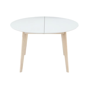 Table à manger scandinave ronde extensible blanc et bois L120-150 cm LEENA