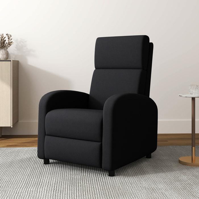 Sillón Relax Reclinable Manual Sillón Relax Tapizado en Lino Sintético con Reposapiés Respaldo Alto Carga 120 kg Butaca Reclinable para Dormitorio Oficina Negro