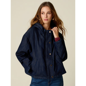 Oltre - Giubbotto in denim trapuntato con cappuccio - Blu