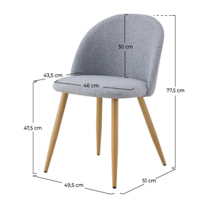 Lot de 2 chaises en tissu gris clair et pieds en métal - Cozy