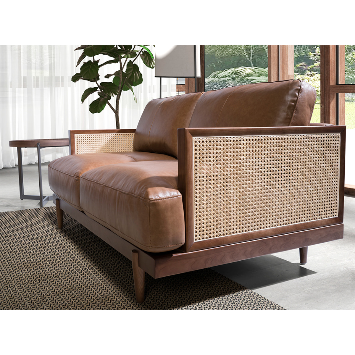 Sofá Angel Cerdá de 3 plazas tapizado en piel de origen vacuno en marrón patas de madera en nogal 205x96x83cm