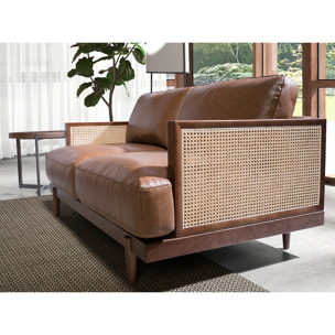 Sofá Angel Cerdá de 3 plazas tapizado en piel de origen vacuno en marrón patas de madera en nogal 205x96x83cm