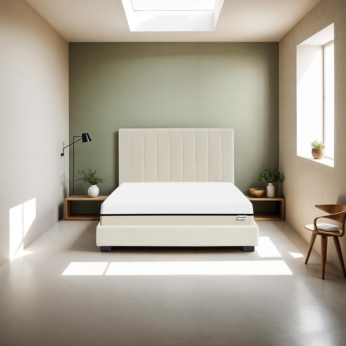 Lit en tissu bouclé + Matelas Hybride - WILLIAM & SPRING ELITE