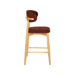 Tabouret de bar bois d'hévéa naturel et tissu chenille (lot de 2)  PAOLA