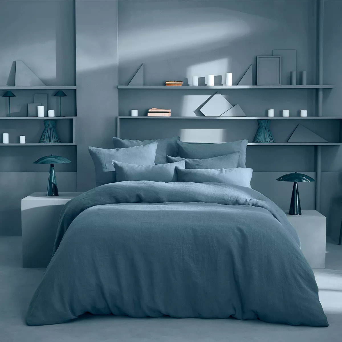 Housse de couette pur lin lavé 165 g/m² uni bleu Le lin lave denim