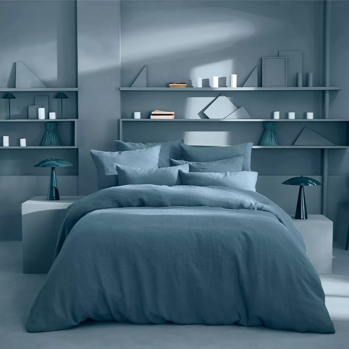 Housse de couette pur lin lavé 165 g/m² uni bleu Le lin lave denim