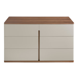 Cómoda Angel Cerdá con estructura de madera de MDF en gris y una original base de madera chapada en nogal 135x48x76cm