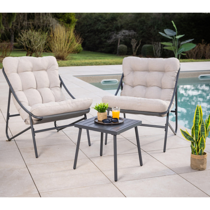 Salon de jardin en acier - 2 places - gris anthracite - LEMAN