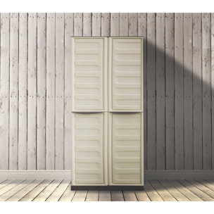 Armadio da esterno Ipno, Armadio balcone multiuso, Mobile porta scope 2 ante, 100% Made in Italy, 70x47h178 cm, Beige e Marrone, Finitura righe