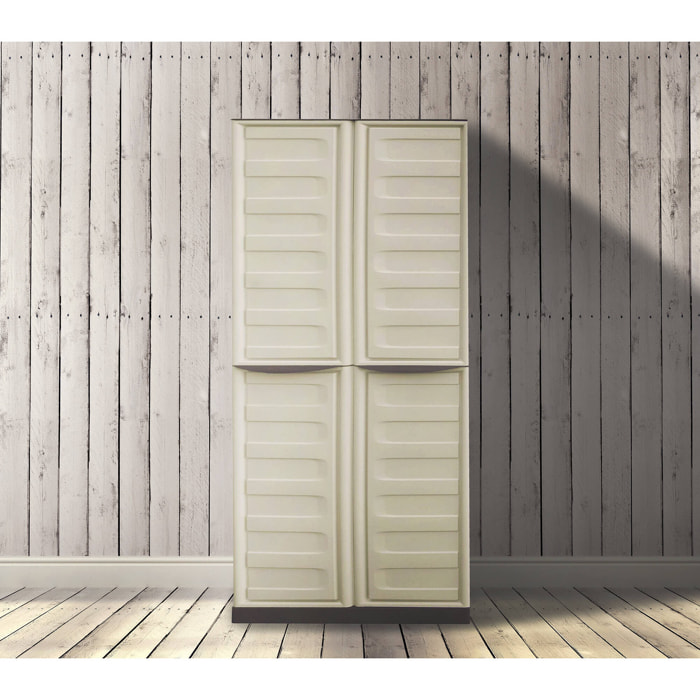 Armadio da esterno Ipno, Armadio balcone multiuso, Mobile porta scope 2 ante, 100% Made in Italy, 70x47h178 cm, Beige e Marrone, Finitura righe
