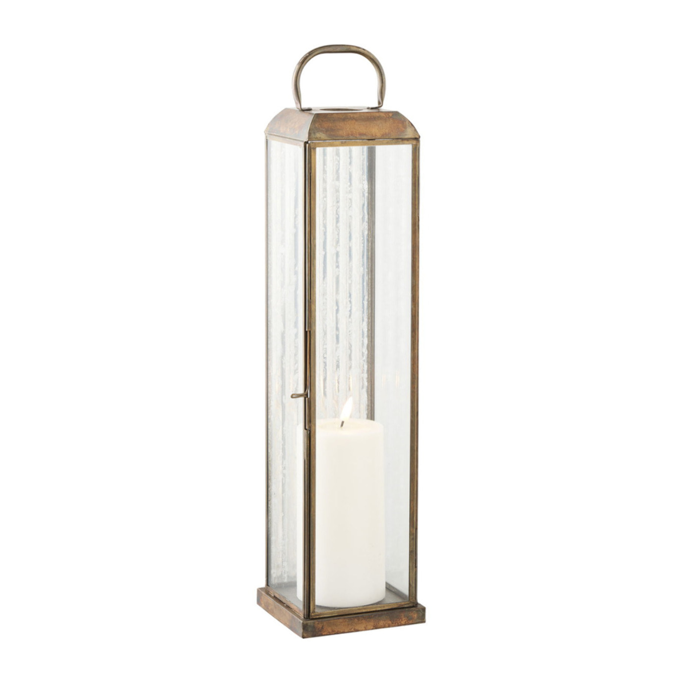 Lanterna Herslev media in vetro e metallo effetto ottone antico 12x12x49 cm
