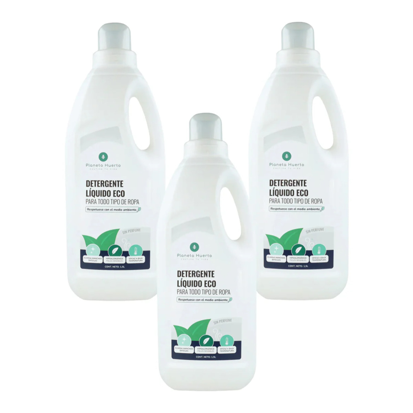 Pack 3xDetergente Líquido Ropa ECO Sín Perfume  Planeta Huerto 1,5 Litros