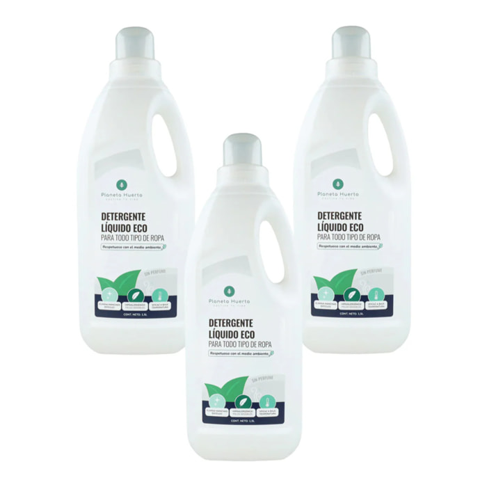 Pack 3xDetergente Líquido Ropa ECO Sín Perfume  Planeta Huerto 1,5 Litros